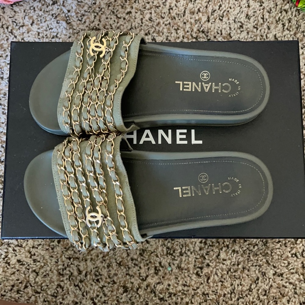 Khaki Chanel Mules